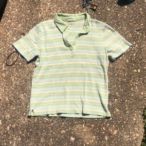 Talbots Light Green and White Striped Polo Shirt